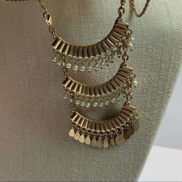 boho Gold tone long tiered colorful beaded necklace fun spring summer - Picture 4 of 7